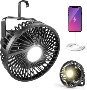 Odoland Camping Fan with LED Lantern, Rechargeable Battery Operated Fan with Hang Hook, Portable Camp Tent Fan, USB Table Fan with Light for Outages Hurricane Emergency 2-in-1 camping light and fan combo
