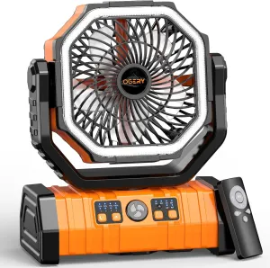 OGERY 20000mAh Rechargeable Camping Fan with LED Lantern, Portable Battery Powered Fan, Remote & Oscillating - 4 Speed for Tent, Travel, Bedroom, Car, Outdoor Camping Essentials 360-degree rotating fan for home use