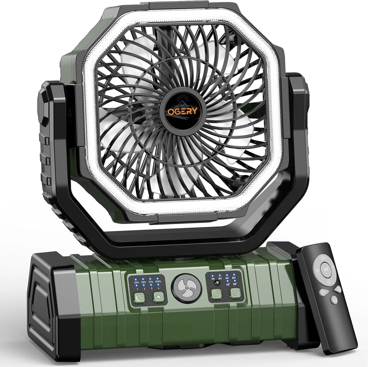 OGERY 20000mAh Rechargeable Camping Fan with LED Lantern, Portable Battery Powered Fan, Remote & Oscillating - 4 Speed for Tent, Travel, Bedroom, Car, Outdoor Camping Essentials 360-degree rotating fan for home use