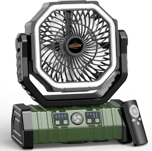 OGERY 20000mAh Rechargeable Camping Fan with LED Lantern, Portable Battery Powered Fan, Remote & Oscillating - 4 Speed for Tent, Travel, Bedroom, Car, Outdoor Camping Essentials 360-degree rotating fan for home use
