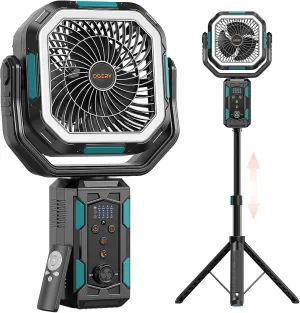 OGERY F21 Camping Fan with Stand, 20000mAh Rechargeable Battery Powered Standing Fan, LED Lanterns for Power Outages, Strong Wind, Fast Charging for Tent, Travel, Bedroom, Camping Essentials Battery-powered portable fan