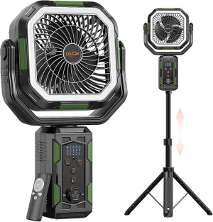 OGERY F21 Camping Fan with Stand, 20000mAh Rechargeable Battery Powered Standing Fan, LED Lanterns for Power Outages, Strong Wind, Fast Charging for Tent, Travel, Bedroom, Camping Essentials Battery-powered portable fan