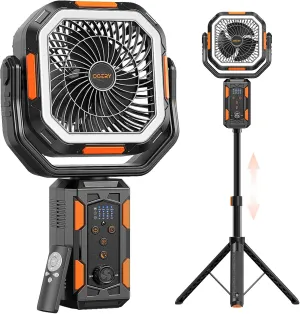 OGERY F21 Camping Fan with Stand, 20000mAh Rechargeable Battery Powered Standing Fan, LED Lanterns for Power Outages, Strong Wind, Fast Charging for Tent, Travel, Bedroom, Camping Essentials Battery-powered portable fan