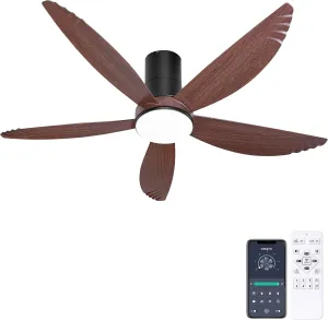 Ohniyou 58 Inch Ceiling Fan with Lights Flush Mount Ceiling Fans Remote & APP Control Dimmable Indoor Outdoor Quiet DC Flush Mount Ceiling Fan for Patios, Living Room, Bedroom, Dining Room App-controlled remote fan for convenience