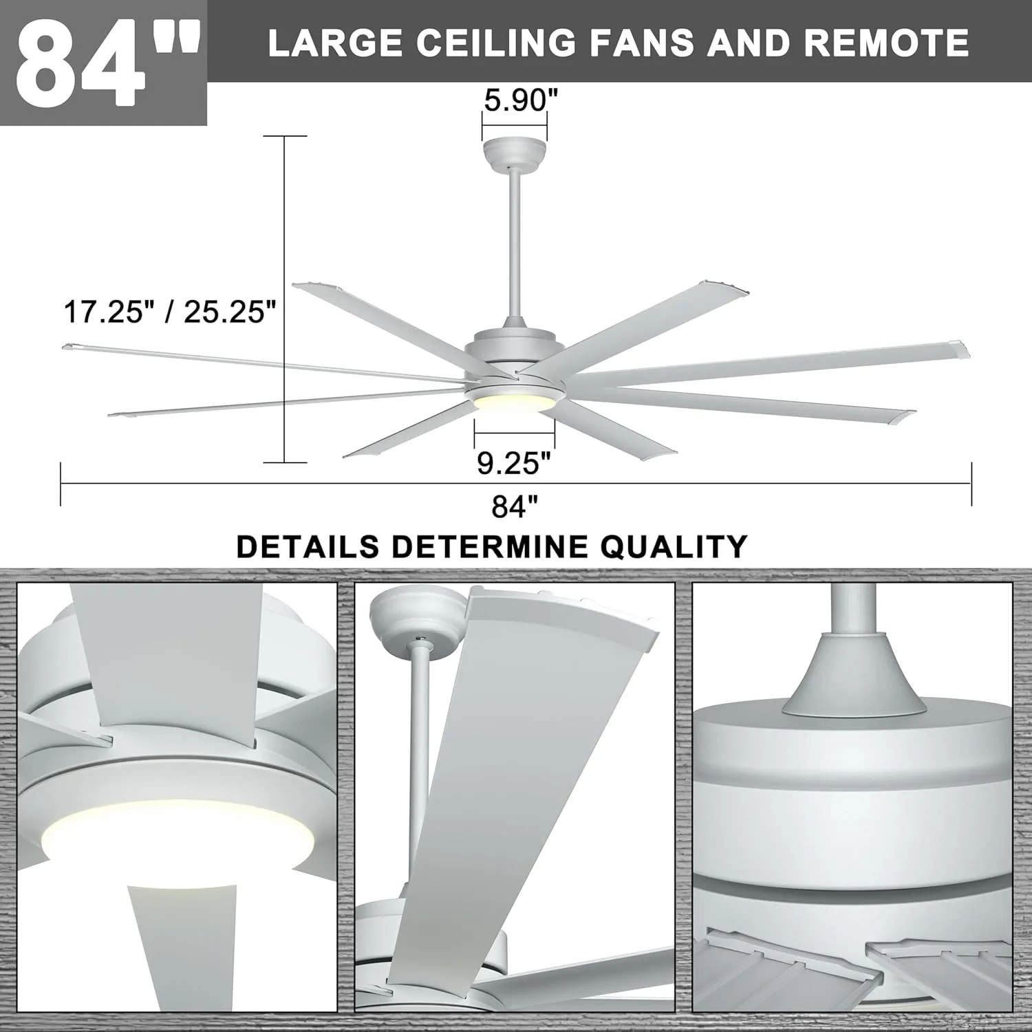 Ohniyou 84" Large Industrial Ceiling Fans with Light, Remote Control Silent DC Ceiling Fan, Dimmable Big Ceiling Fans for Shop Outdoor Patio Garage, Silver