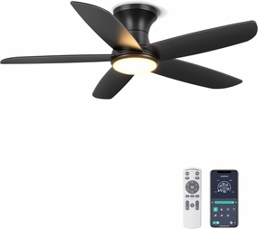 Ohniyou Ceiling Fan with Lights, 46" Flush Mount Ceiling Fans Remote/APP Control - Dimmable, Quiet DC Motor, Indoor Ceiling Fans for Bedroom Kitchen, Black App-controlled remote fan for convenience