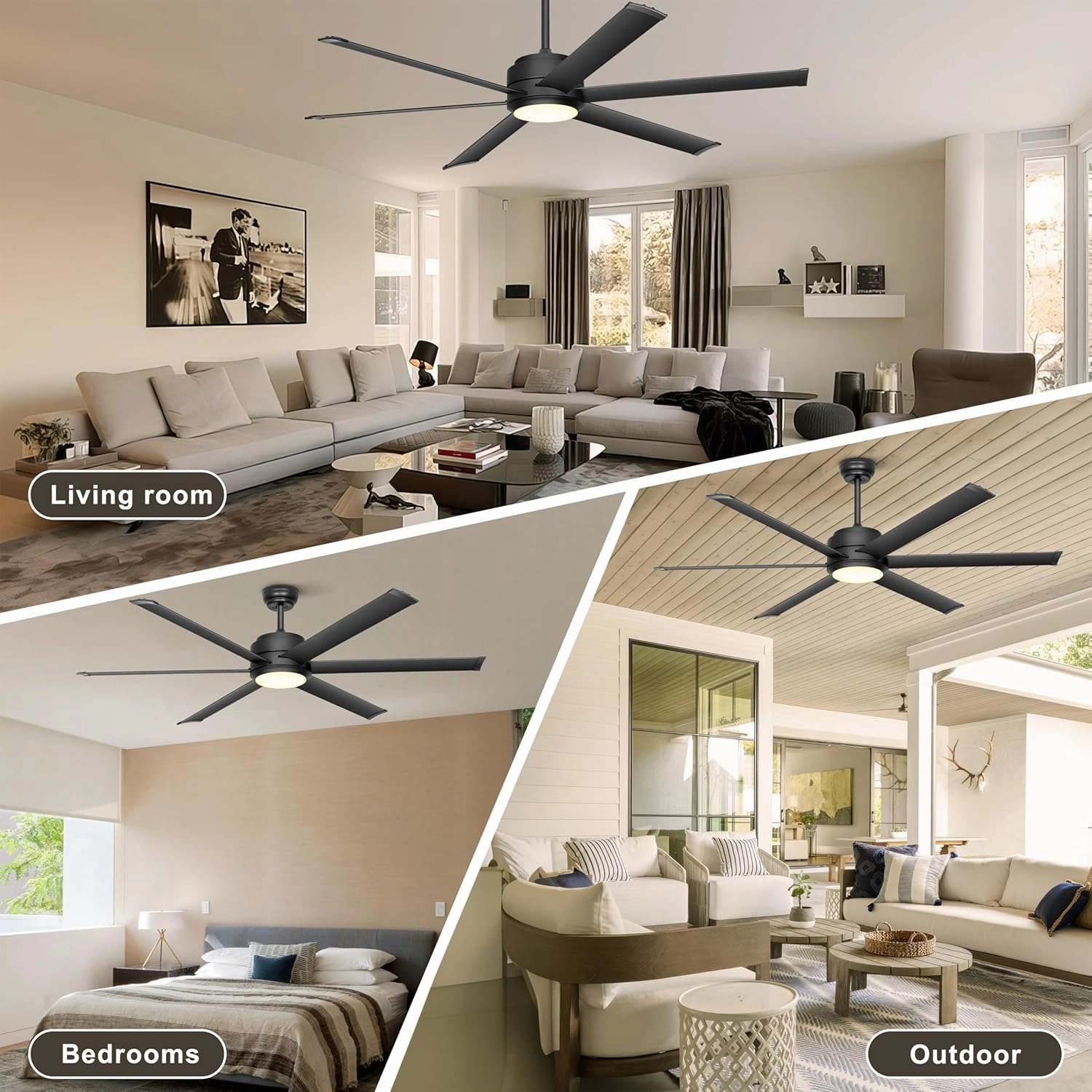 Ohniyou Ceiling Fan with Lights - 60" Industrial Fan Remote & APP Control, Dimmable, DC Motor, Outdoor Ceiling Fan for Patio Living Room, Black