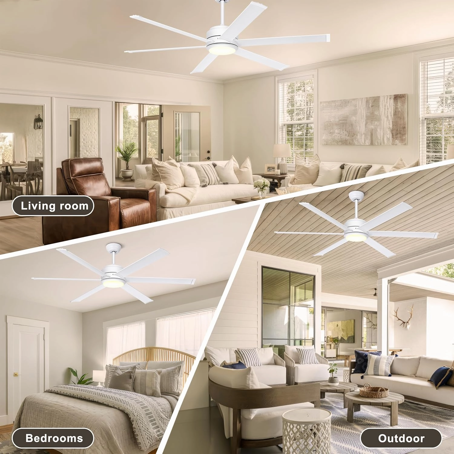Ohniyou Ceiling Fan with Lights - 60" Industrial Fan Remote & APP Control, Dimmable, DC Motor, Outdoor Ceiling Fan for Patio Living Room, White