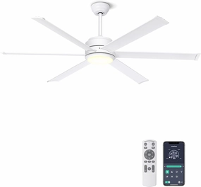 Ohniyou Ceiling Fan with Lights - 60" Industrial Fan Remote & APP Control, Dimmable, DC Motor, Outdoor Ceiling Fan for Patio Living Room, White App-controlled remote fan for convenience