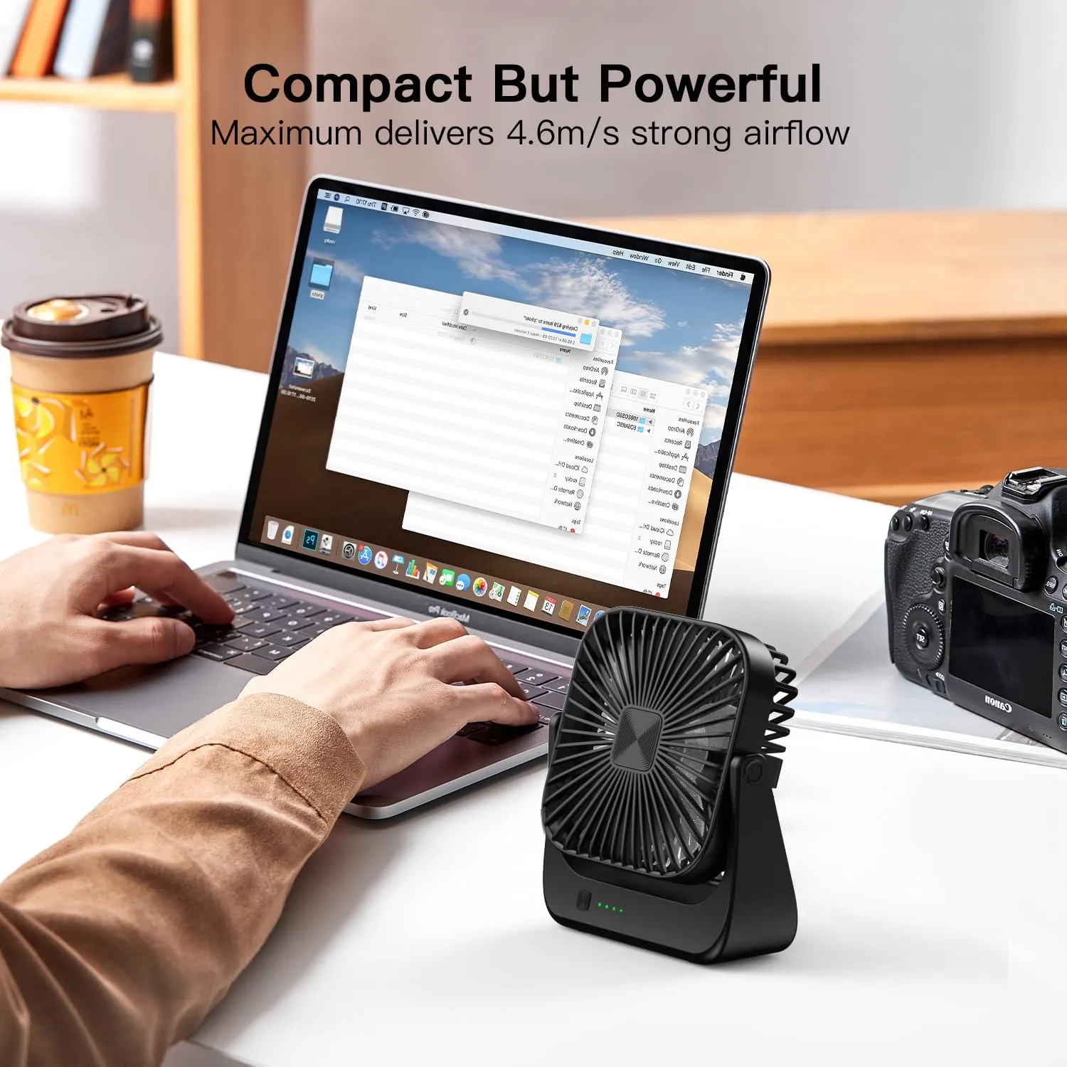 OLV Desk Fan 4 Speeds Stronger Cooling Airflow Portable Small Fan Rechargeable Ultra Quiet Personal Mini Fan for Office,Bedroom,Home Kitchen Outdoor Activities Adjustable 360 Tilt Head Black