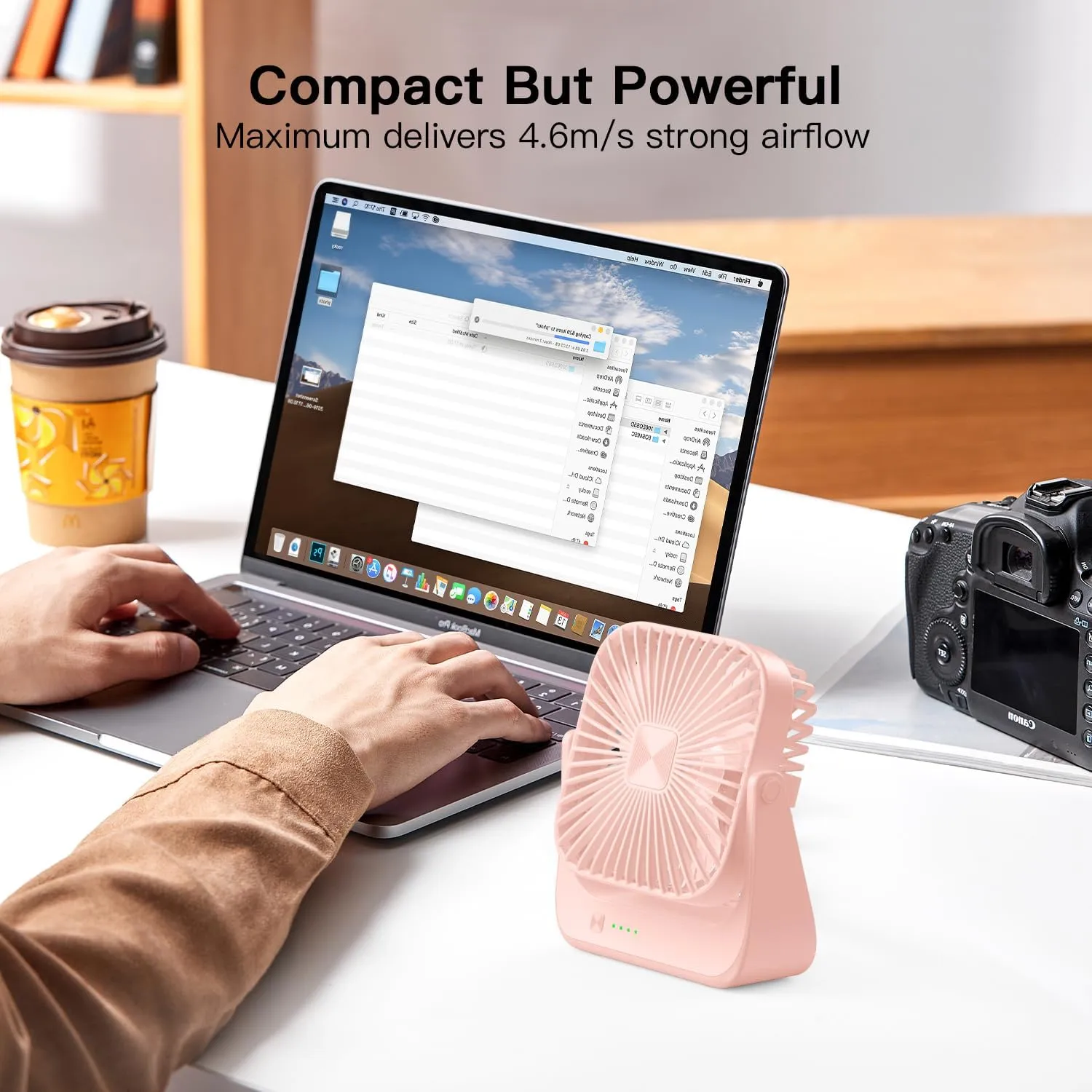 OLV Desk Fan 4 Speeds Stronger Cooling Airflow Portable Small Fan Rechargeable Ultra Quiet Personal Mini Fan for Office,Bedroom,Home Kitchen Outdoor Activities Adjustable 360 Tilt Head Pink
