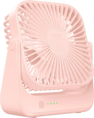 OLV Desk Fan 4 Speeds Stronger Cooling Airflow Portable Small Fan Rechargeable Ultra Quiet Personal Mini Fan for Office,Bedroom,Home Kitchen Outdoor Activities Adjustable 360 Tilt Head Pink USB desktop fan for workspace