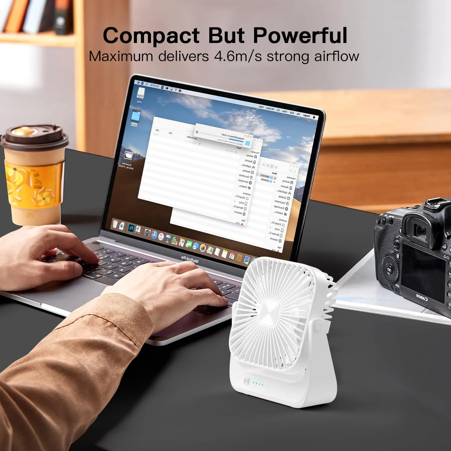 OLV Desk Fan 4 Speeds Stronger Cooling Airflow Portable Small Fan Rechargeable Ultra Quiet Personal Mini Fan for Office,Bedroom,Home Kitchen Outdoor Activities Adjustable 360 Tilt Head White