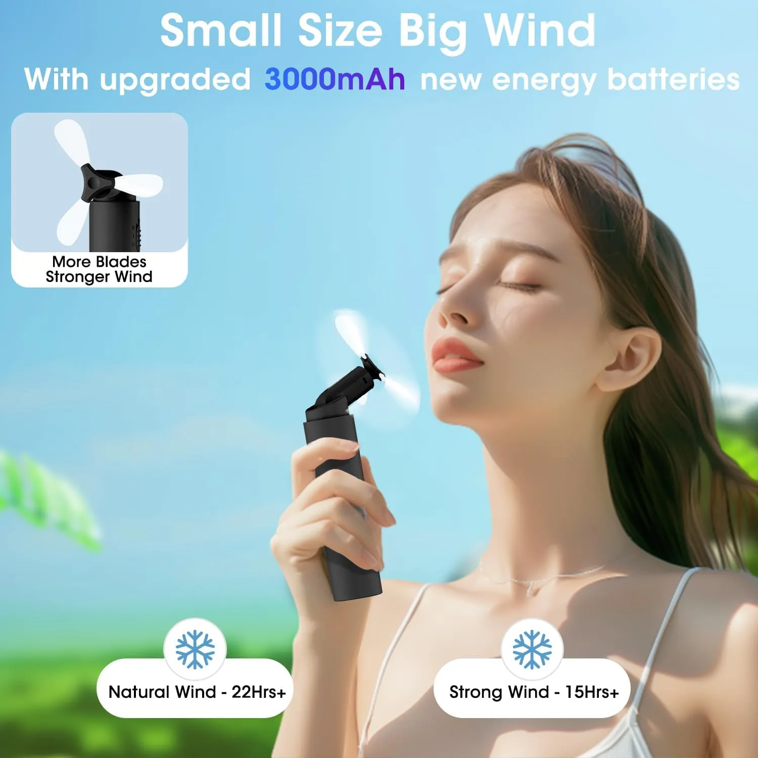 OLV Handheld Mini Fan Portable Rechargeable 3000mAh USB Battery Powered 22 Hrs Runtime Small Hand Held Fan Foldable Pocket Personal Fan Gifts for Women Girls Men Office,Travel,Outdoor - Black