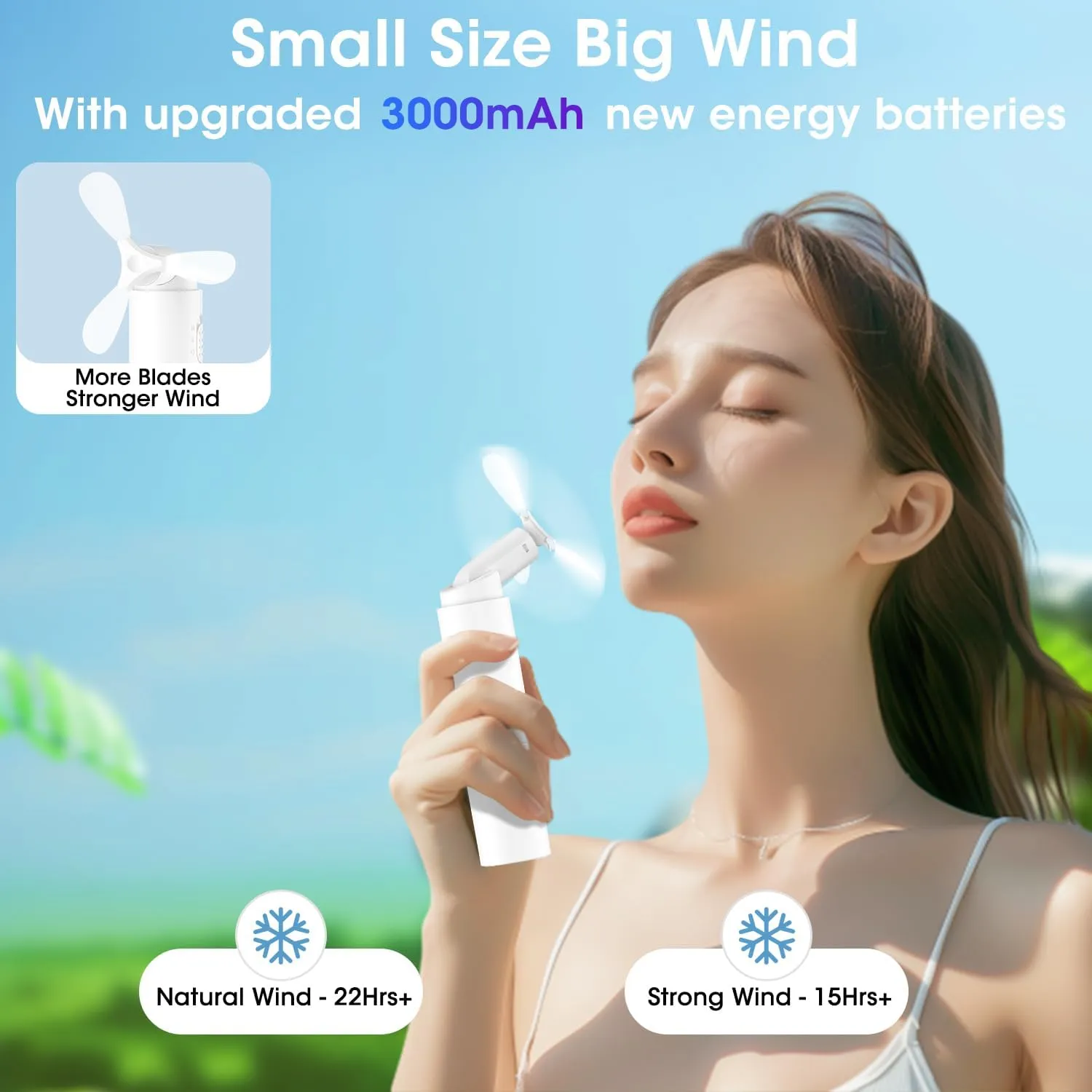 OLV Handheld Mini Fan Portable Rechargeable 3000mAh USB Battery Powered 22 Hrs Runtime Small Hand Held Fan Foldable Pocket Personal Fan Gifts for Women Girls Men Office,Travel,Outdoor - White