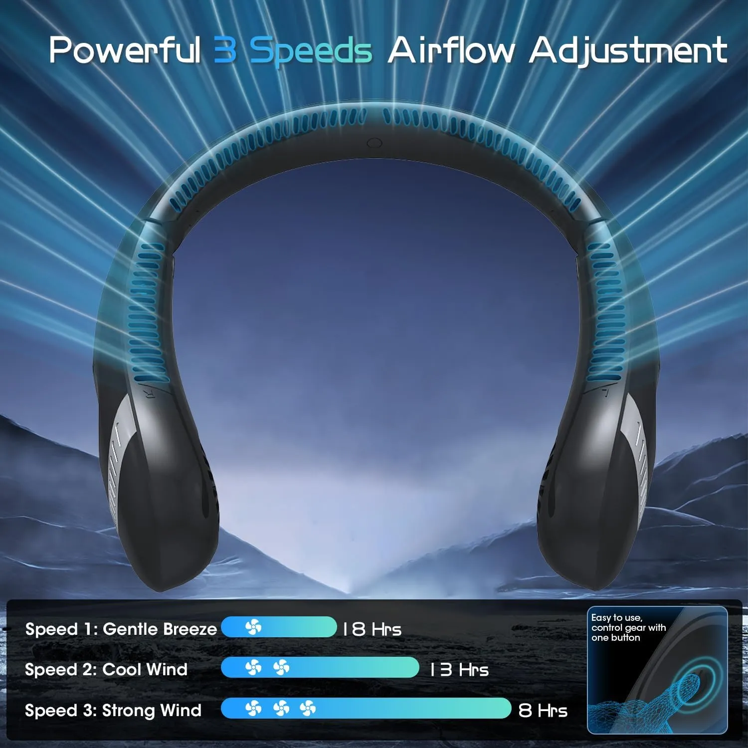 OLV Neck Fan 5000mAh Rechargeable Battery Portable Fan 360 Bladeless Cooling 3 Speeds Powerful Airflow Personal Foldable Neck Fan Gifts for Men Women Home Office,Travel,Sports,Golf,Camping Black