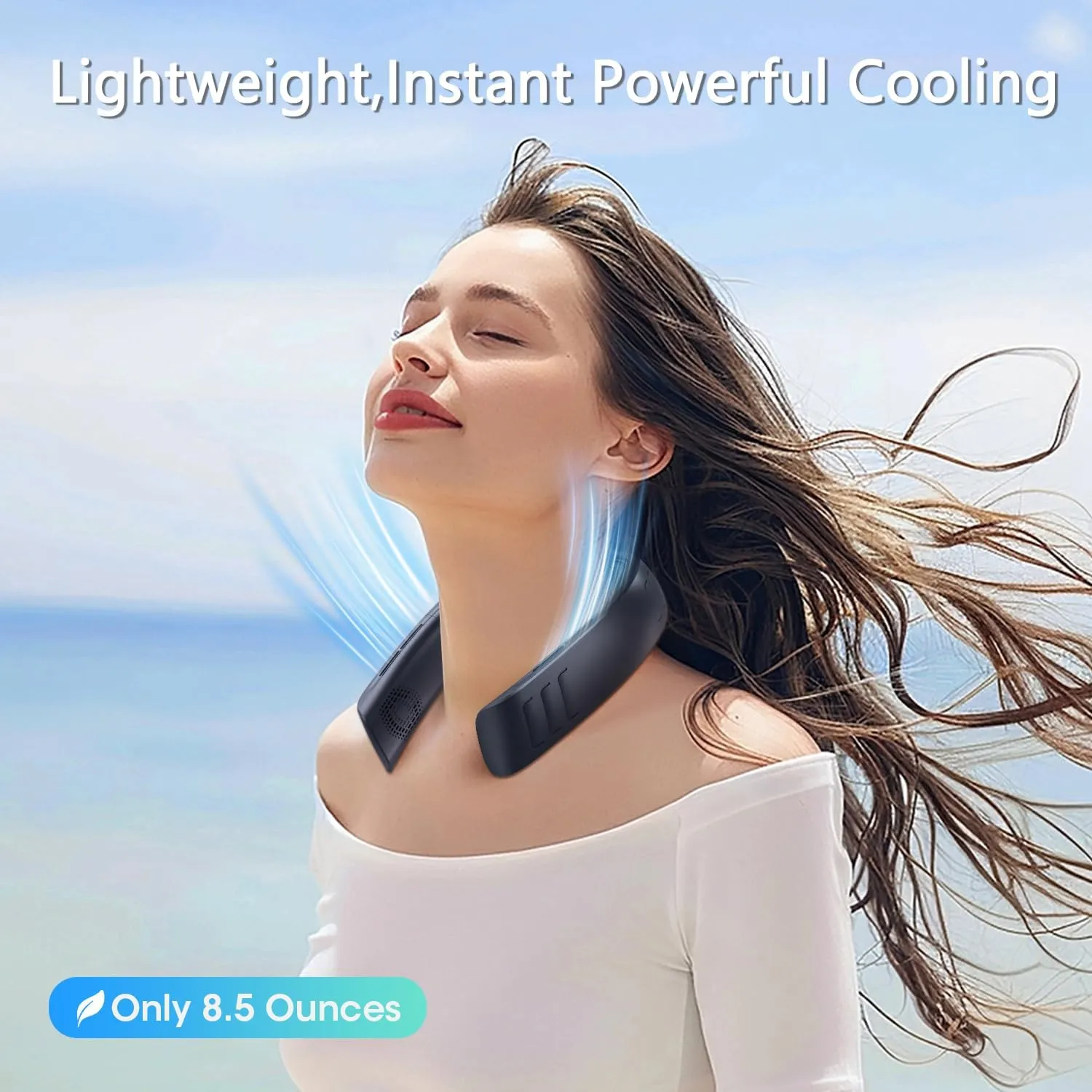 OLV Neck Fan 6000mAh Rechargeable Battery 18Hrs 4 Turbine Motor Powerful 360 Cooling Airflow 3 Speeds Portable Foldable Fan Ultra-Quiet Personal Fan Gifts for Men Women Home Office,Work,Travel Black