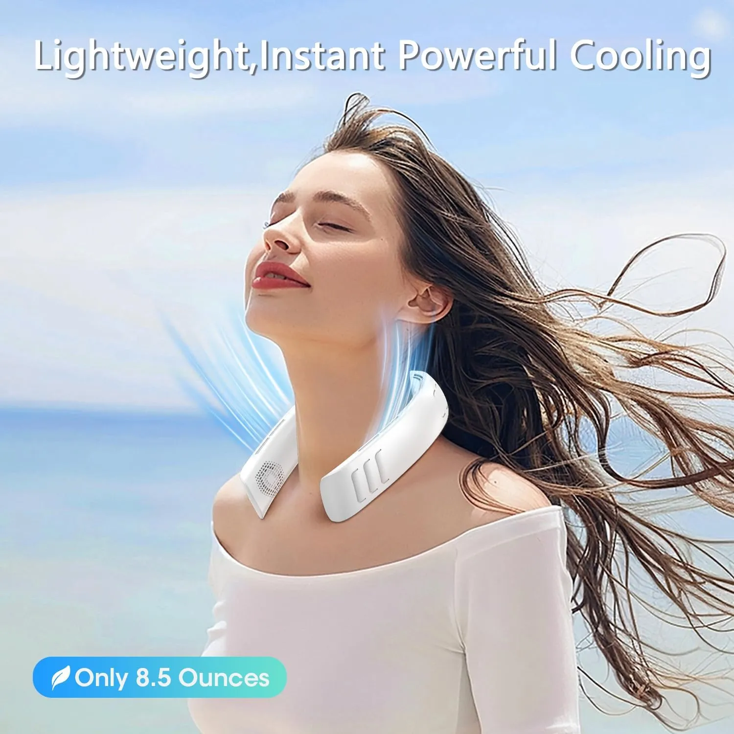 OLV Neck Fan 6000mAh Rechargeable Battery 18Hrs 4 Turbine Motor Powerful 360 Cooling Airflow 3 Speeds Portable Foldable Fan Ultra-Quiet Personal Fan Gifts for Men Women Home Office,Work,Travel White