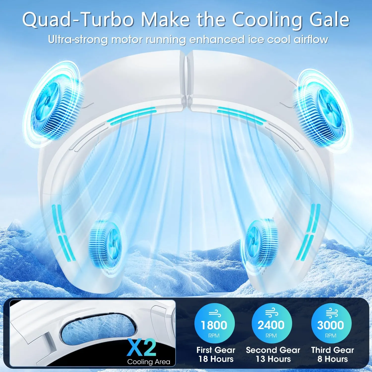 OLV Neck Fan 6000mAh Rechargeable Battery 18Hrs 4 Turbine Motor Powerful 360 Cooling Airflow 3 Speeds Portable Foldable Fan Ultra-Quiet Personal Fan Gifts for Men Women Home Office,Work,Travel White