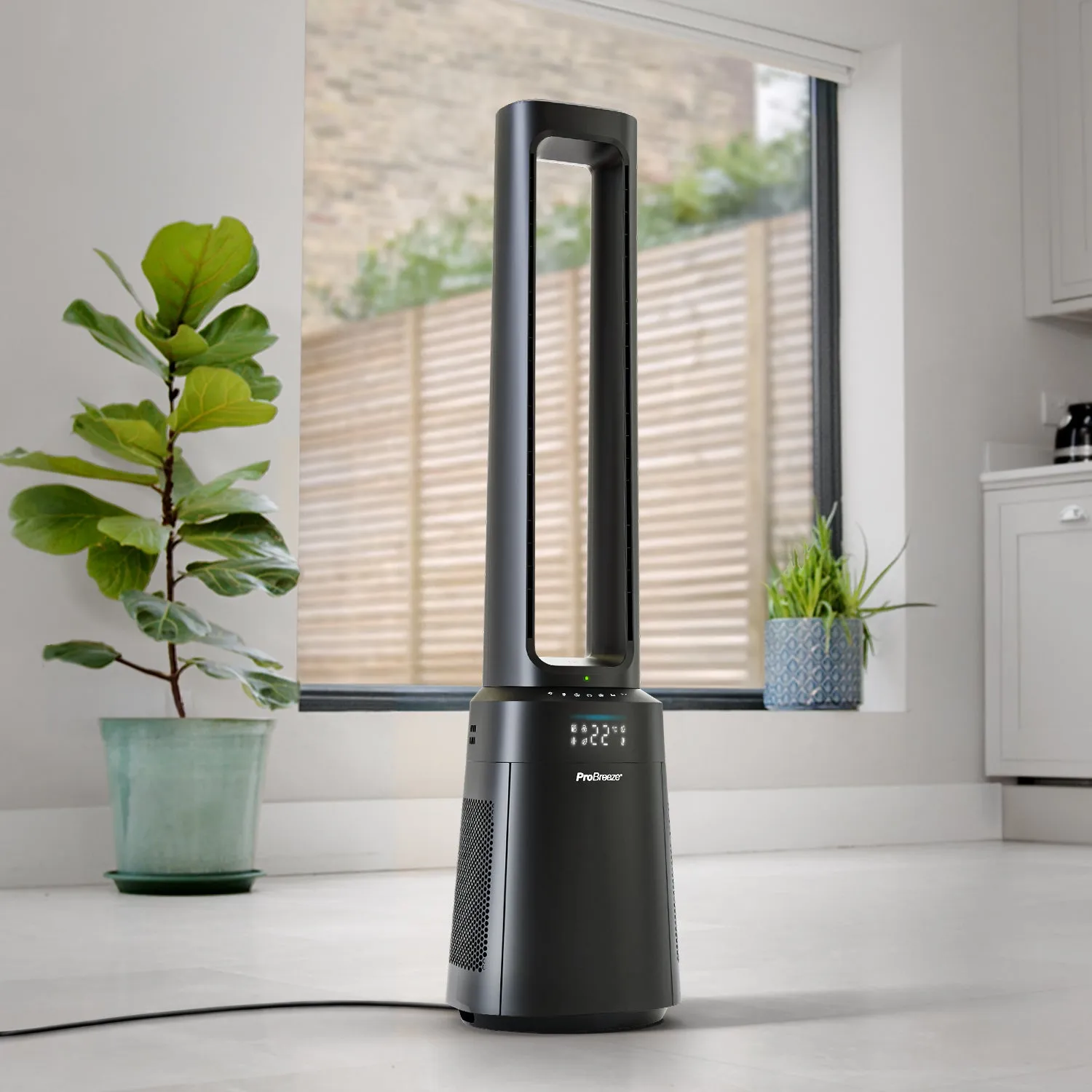 OmniAir 41" Premium Bladeless Tower Fan and Air Purifier with Smart App Control - Black