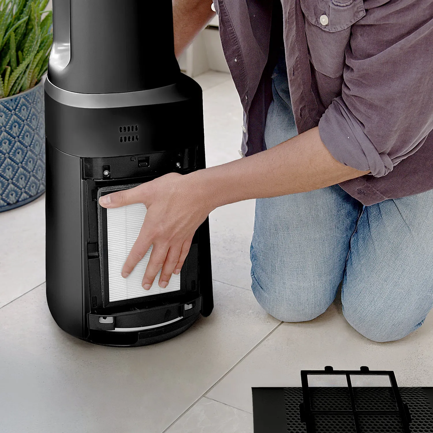 OmniAir 41" Premium Bladeless Tower Fan and Air Purifier with Smart App Control - Black
