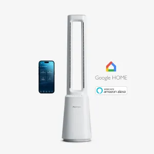 OmniAir 41" Premium Bladeless Tower Fan and Air Purifier with Smart App Control - White bladeless electric fans for modern home