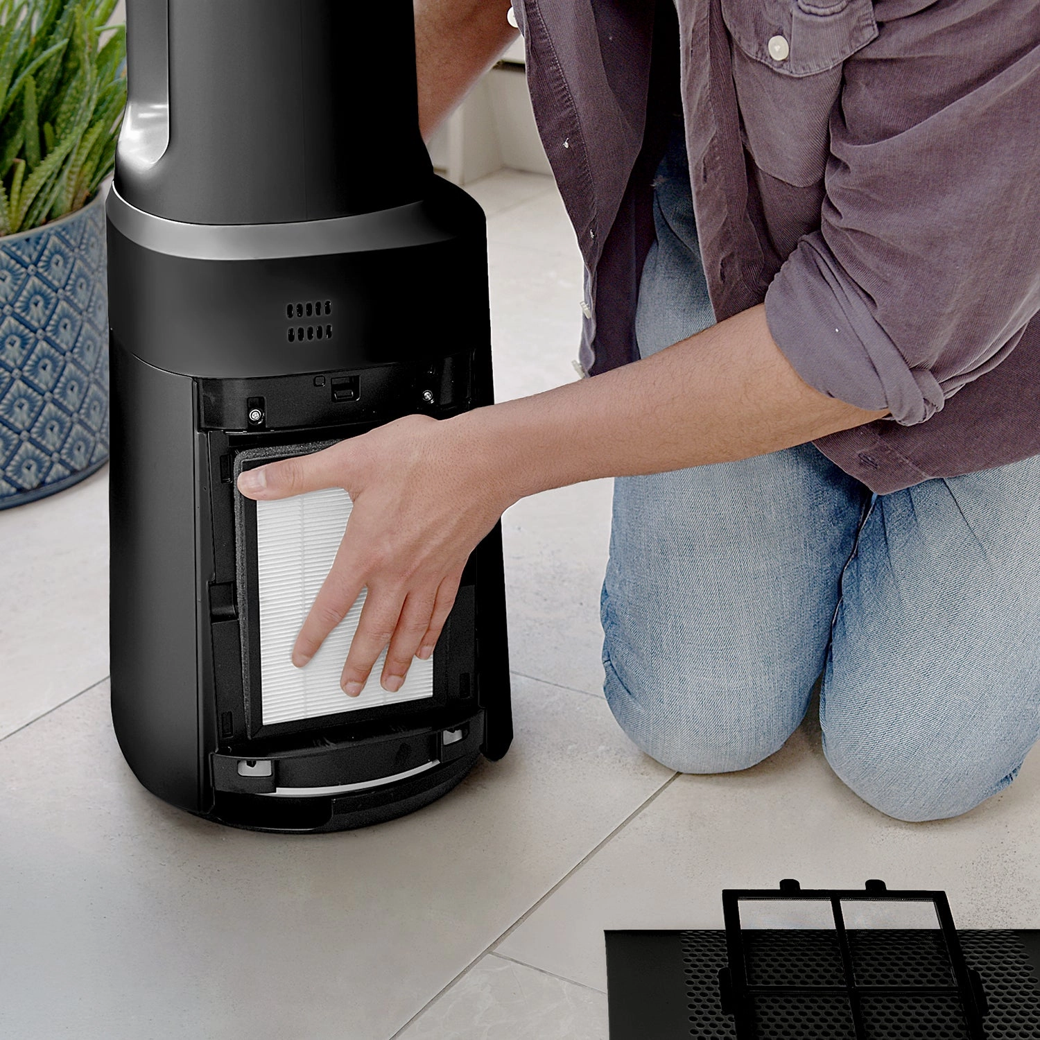 OmniAir 41" Premium Bladeless Tower Fan and Air Purifier with Smart App Control - Black