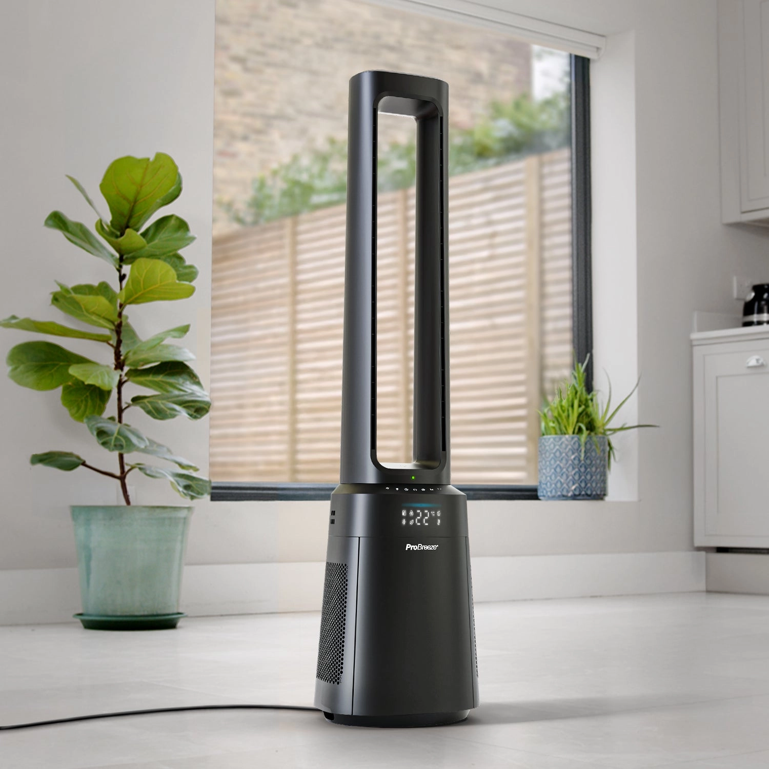 OmniAir 41" Premium Bladeless Tower Fan and Air Purifier with Smart App Control - Black