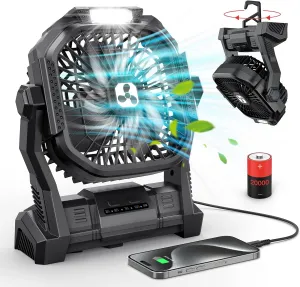ONLYNEW Portable Fan Rechargeable, 20000mAh Cordless Battery Powered Fan with LED Lantern, USB C Battery Operated for Travel Bedroom Home Camping Tent Office Beach Desk Fishing Table USB desktop fan for workspace