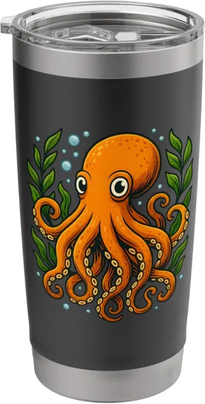Orange Octopus Underwater Seaweed Ocean Design Stainless Steel Insulated Tumbler Octopus-shaped decorative fan