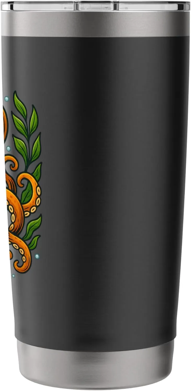 Orange Octopus Underwater Seaweed Ocean Design Stainless Steel Insulated Tumbler