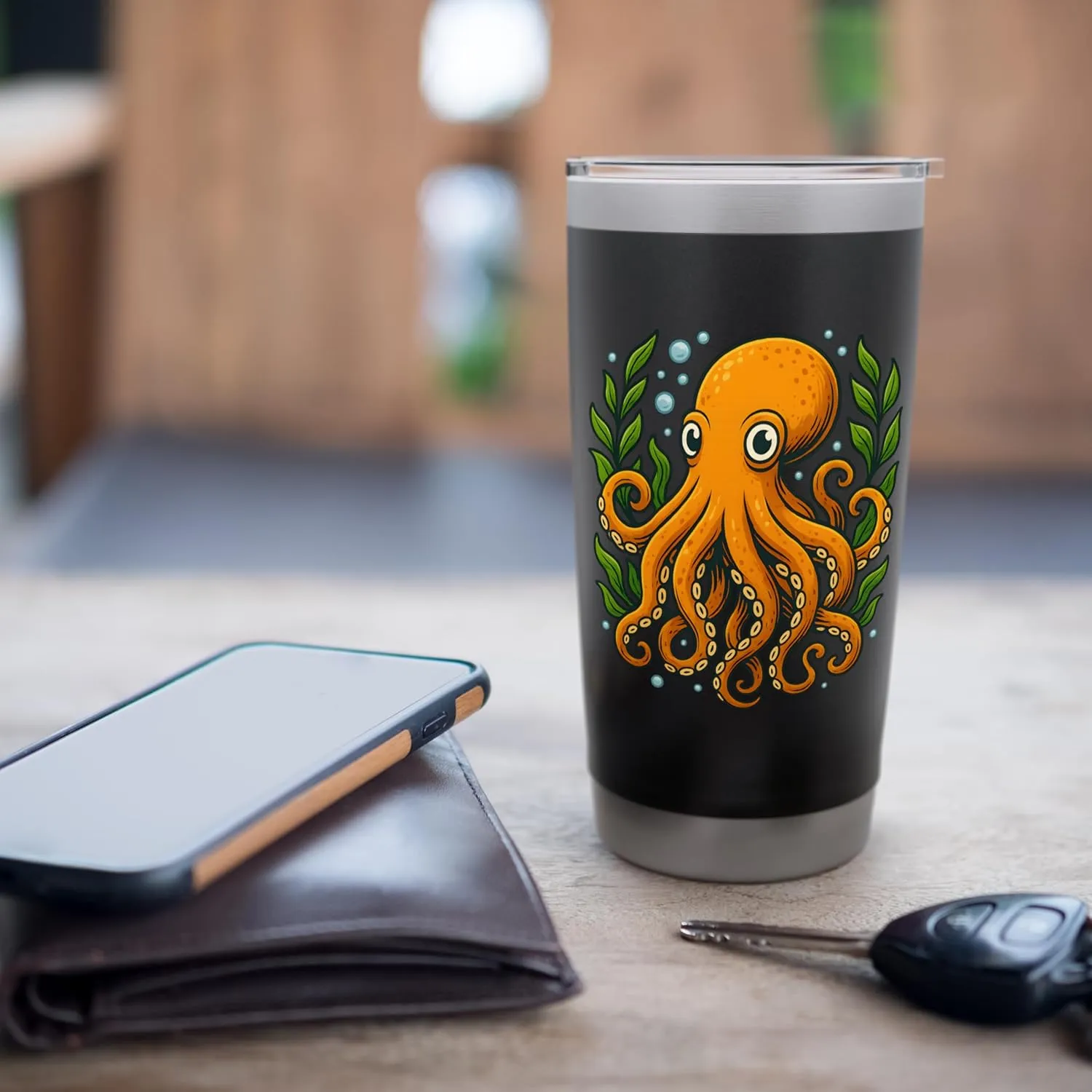 Orange Octopus Underwater Seaweed Ocean Design Stainless Steel Insulated Tumbler