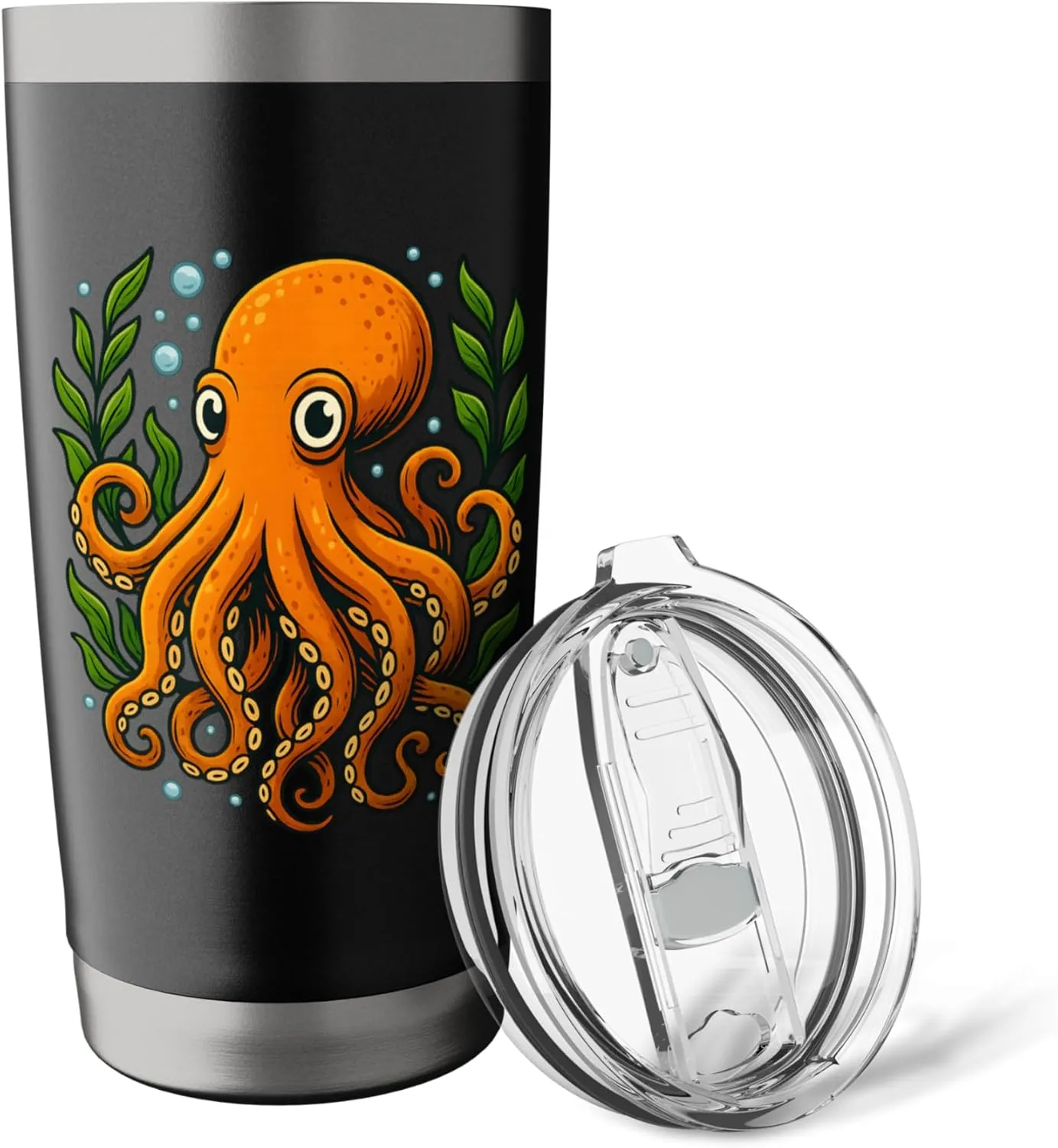 Orange Octopus Underwater Seaweed Ocean Design Stainless Steel Insulated Tumbler