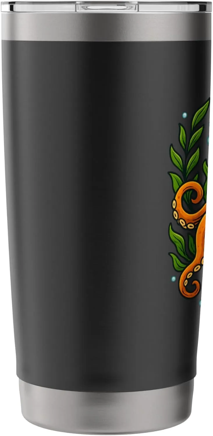 Orange Octopus Underwater Seaweed Ocean Design Stainless Steel Insulated Tumbler