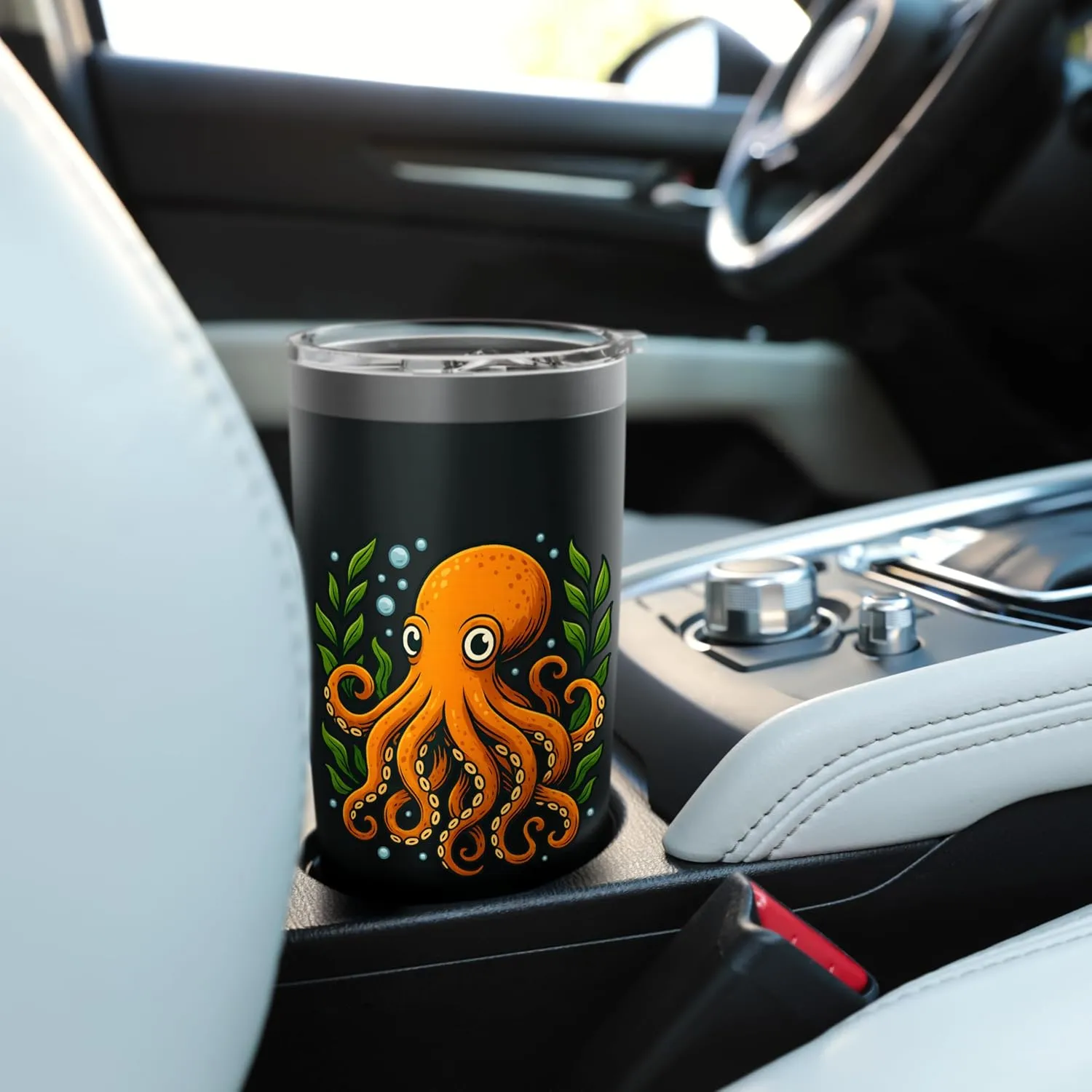 Orange Octopus Underwater Seaweed Ocean Design Stainless Steel Insulated Tumbler