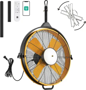 Orison 24.8'' Waterproof Outdoor Ceiling Fan, 6 Speed Ceiling Mounted Plug-In Cord Garage Fan with Remote&APP, 360-degree Manual Vertical Rotation, Hook hanging for Gazebo, Patio, Pergola (Yellow) App-controlled remote fan for convenience