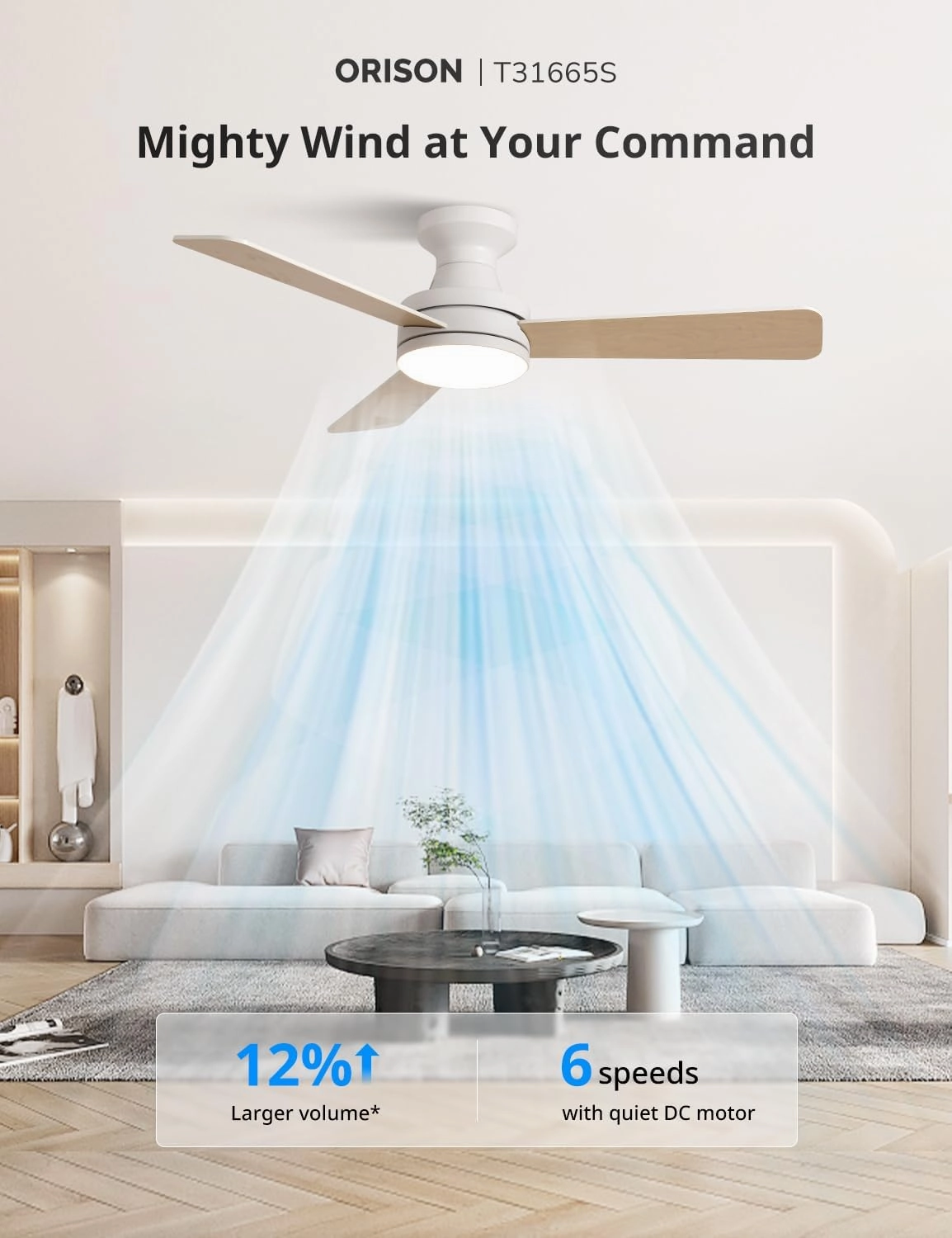 Orison Ceiling Fans with Lights  42" Low Profile Flush Mount, Smart RGB Backlight & Dimmable LED, Alexa & Google Compatible, 6-Speed Reversible, App & Remote Control, Quiet & Energy Saving, White