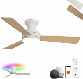 Orison Ceiling Fans with Lights  42" Low Profile Flush Mount, Smart RGB Backlight & Dimmable LED, Alexa & Google Compatible, 6-Speed Reversible, App & Remote Control, Quiet & Energy Saving, White App-controlled remote fan for convenien