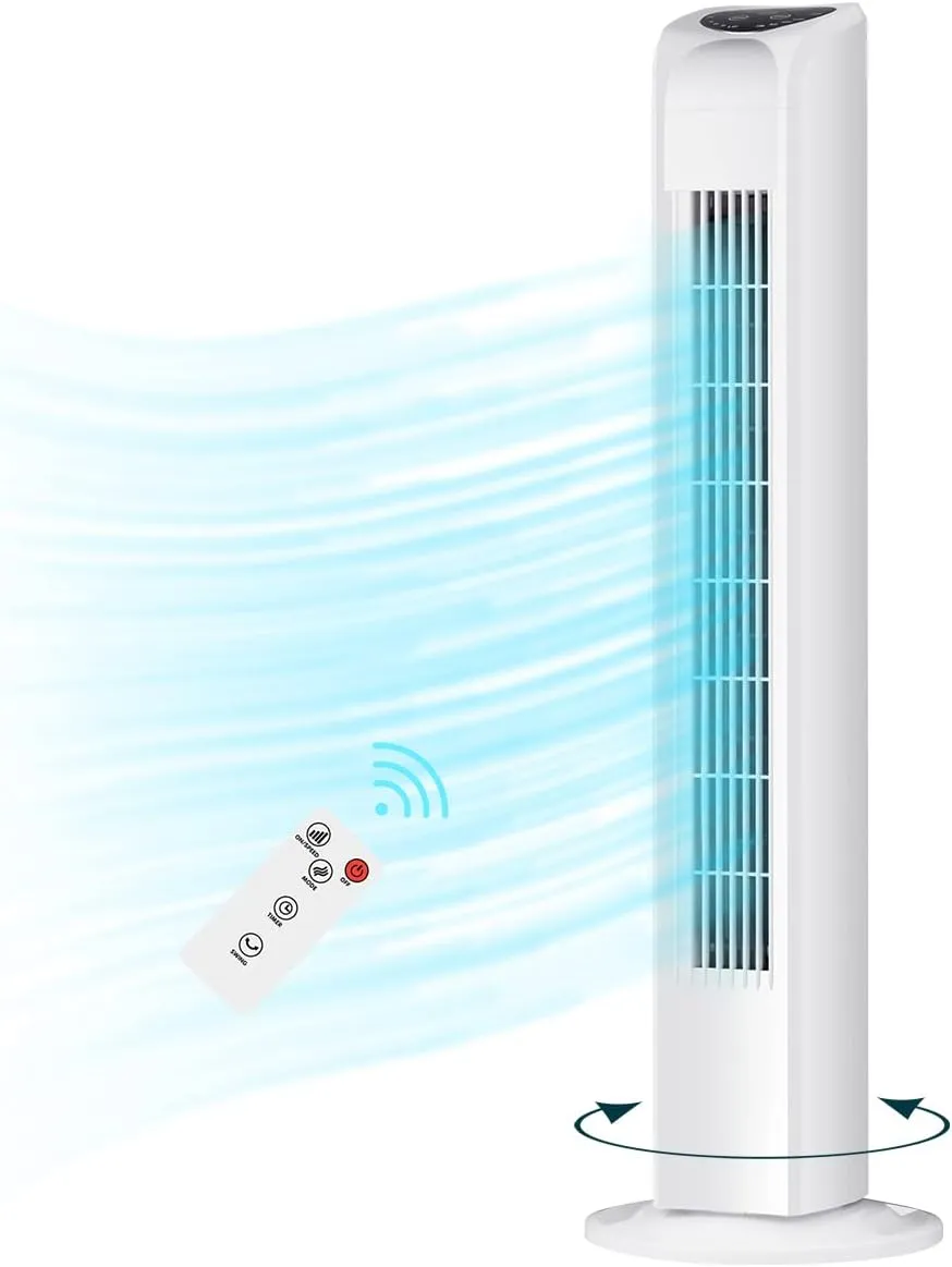 Oscillating Bladeless Tower Fan with Remote, Quiet Cooling Portable, Electric Standing Floor Fan with 3 Wind Speeds 3 Modes for Bedroom,Indoor,Office and Home Use, 30", White Small bladeless fan for quiet cooling