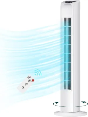 Oscillating Bladeless Tower Fan with Remote, Quiet Cooling Portable, Electric Standing Floor Fan with 3 Wind Speeds 3 Modes for Bedroom,Indoor,Office and Home Use, 30", White Small bladeless fan for quiet cooling
