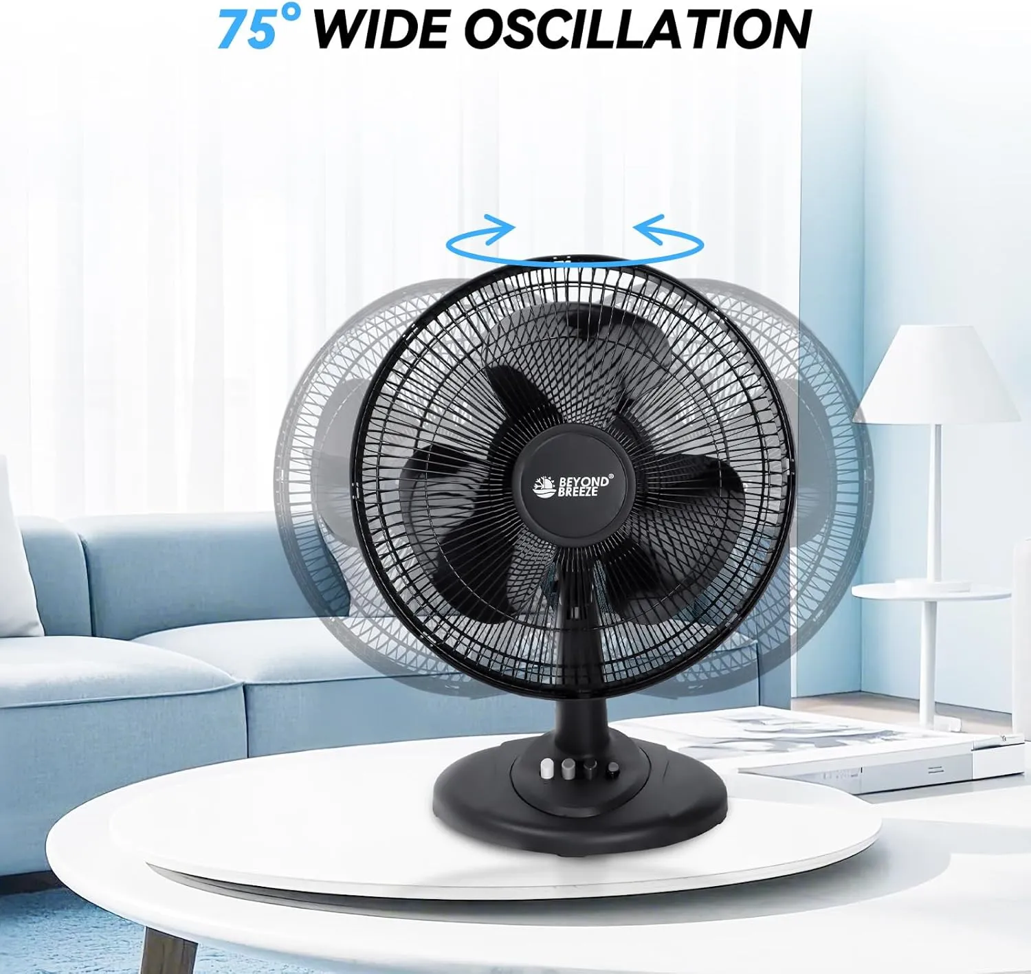 Oscillating Table Fan Quiet 3-Speed 12-Inch Adjustable Tilt Fan with Safety Grill, Ideal for Home, Office, Dorm, Black