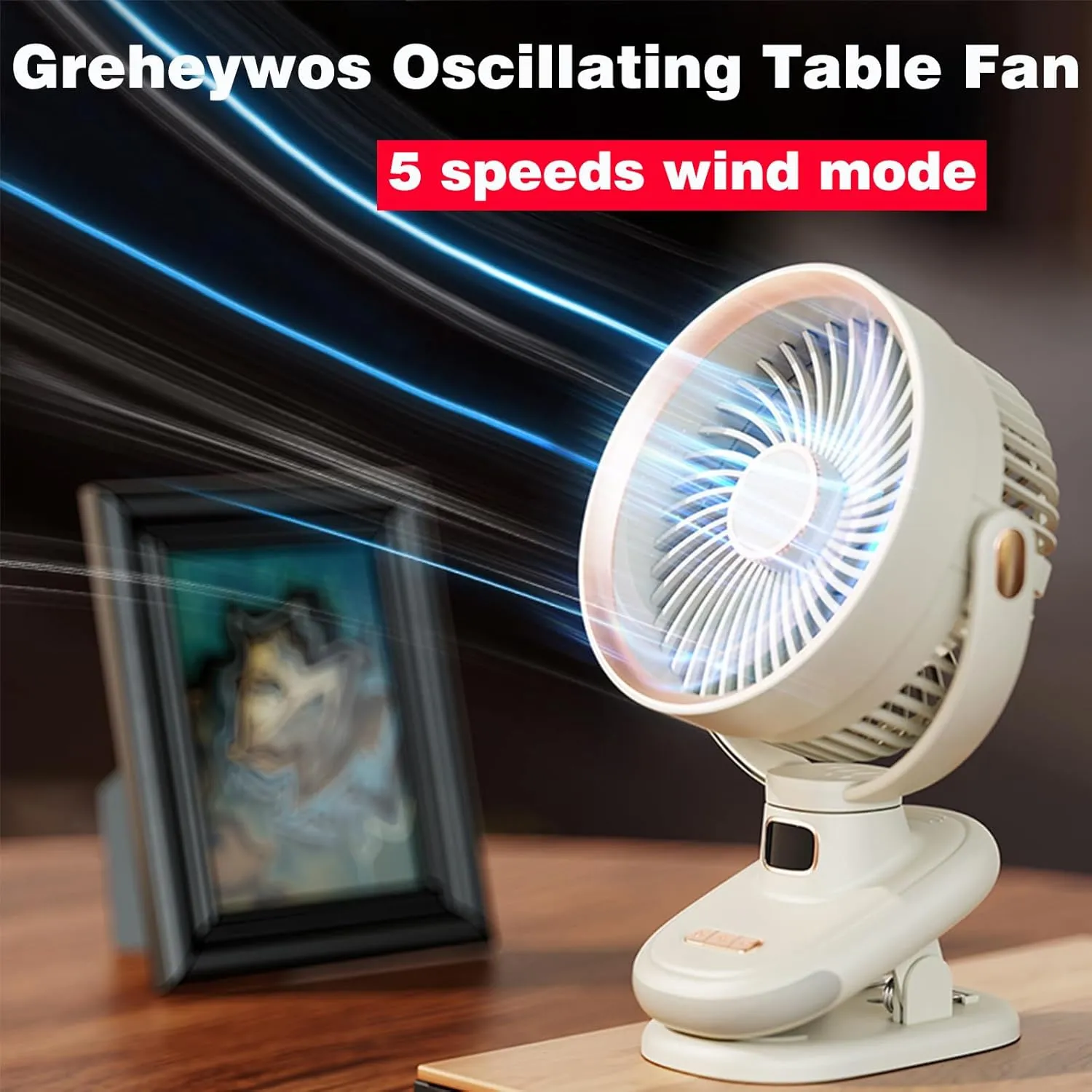 Oscillating Table Fan, Small USB Air Circulator Fan with Battery Operated, 6.5'' Super Quiet Desk Fan with 5 Speeds, 8H Timer, Suitable for Home Office Camp Travel (White)