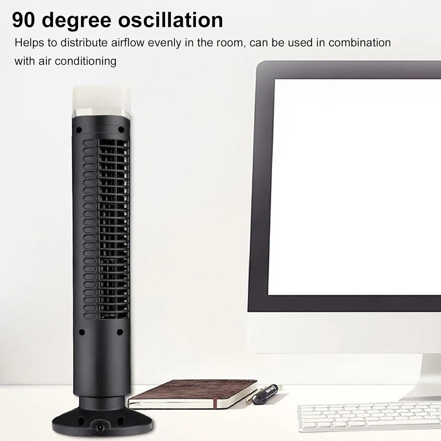 Oscillating Tower Fan Bladeless Fan, Quiet Office Fan with 90 Degree Oscillation, Portable Desk Fan with Light for Bedroom (Black)