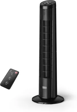 Oscillating Tower Fan with Remote & Voice Contorl, Smart Tower Fan for Bedroom, 25dB Quiet, Bladeless, 90 Oscillation, 3 Speeds&Modes, 15 Timer, 25ft/s, Cooling Standing Fan for Home, Black Tower bladeless fan for modern homes