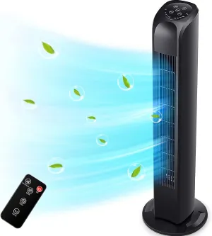 Oscillating Tower Fan with Remote, Electric Standing Tower Fan Floor Fan for Bedroom Indoor Office and Home Use,Quiet Cooling Portable Bladeless Tower Fans, 30 inchs, Black Tower Fan Tower bladeless fan for modern homes