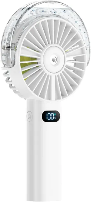 Otlonpe Handheld Misting Fan Portable, 4000mAh Rechargeable Battery Powered, Small Personal Mister Fan with Water Spray Cooling, 4 Speed Wind, LED Display, Hand Held Mist Fans for Travel Beach (White) Mini handheld fan for personal cooling