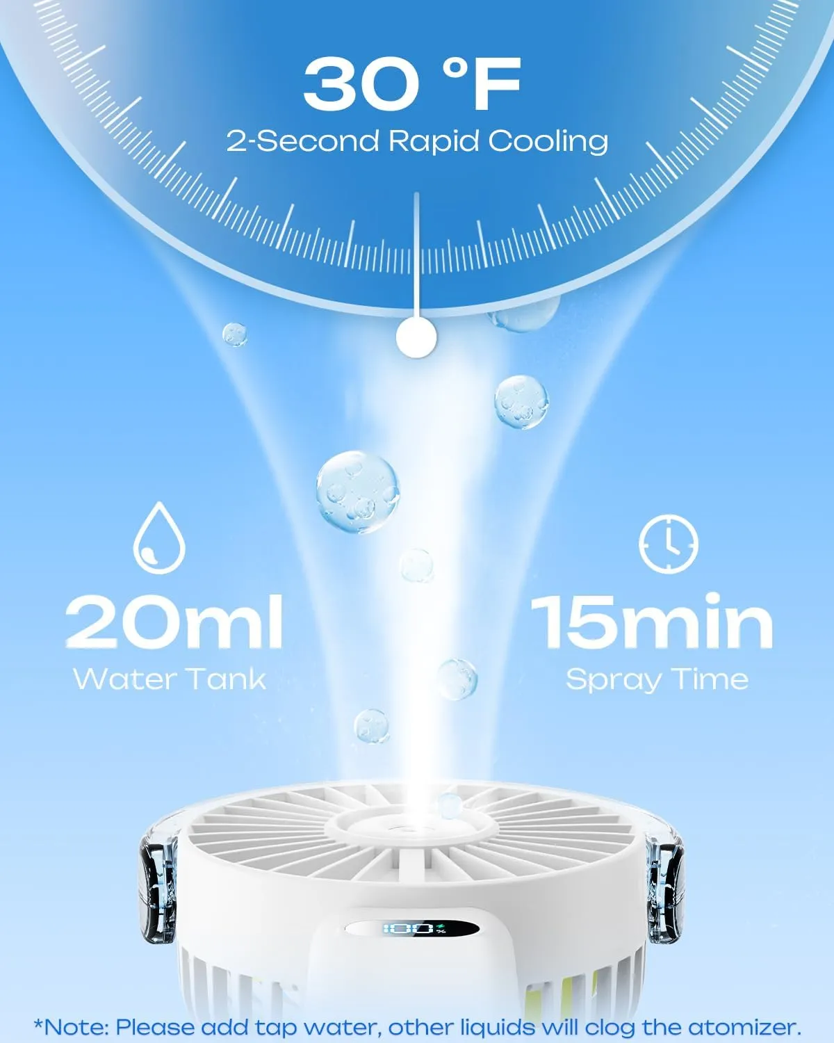 Otlonpe Handheld Misting Fan Portable, 4000mAh Rechargeable Battery Powered, Small Personal Mister Fan with Water Spray Cooling, 4 Speed Wind, LED Display, Hand Held Mist Fans for Travel Beach (White)