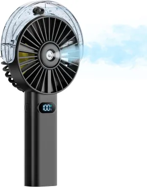 Otlonpe Handheld Misting Fan Portable, 4000mAh Rechargeable Battery Powered, Small Personal Mister Fan with Water Spray Cooling, 4-Speed Wind, LED Display, Hand Held Mist Fans for Travel Outdoor Beach Mini handheld fan for personal cooling