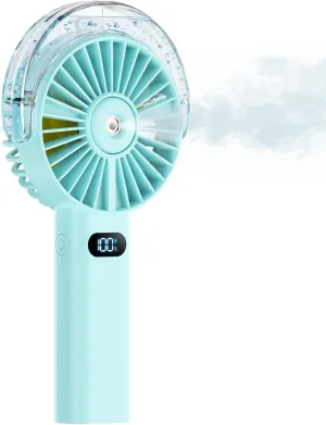 Otlonpe Handheld Misting Fan Portable, 4000mAh Rechargeable Battery Powered, Small Personal Mister Fan with Water Spray Cooling, 4 Speed Wind, LED Display, Hand Held Mist Fans for Travel Outdoor Beach Mini handheld fan for personal cooling