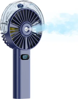 Otlonpe Handheld Misting Fan Portable, 4000mAh Rechargeable Battery Powered, Small Personal Mister Fan with Water Spray Cooling, 4-Speed Wind, LED Display, Hand Held Mist Fans for Travel Outdoor Beach Mini handheld fan for personal cooling